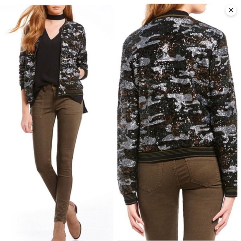 Sanctuary Camo Sequins Bomber Jacket